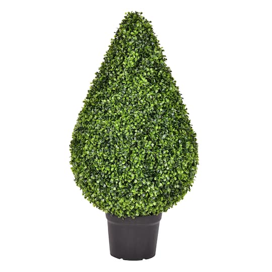 Vickerman 36" Hx20" D Boxwood Teardrop Shaped Bush in a Black Planters Pot UV Resistant, One Size, Green